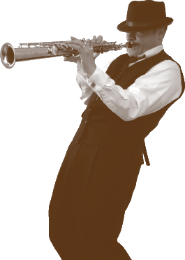 Clyde playing the soprano saxaphone
